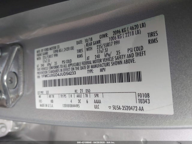 1FMCU0GD4JUD54233 Ford ESCAPE SE