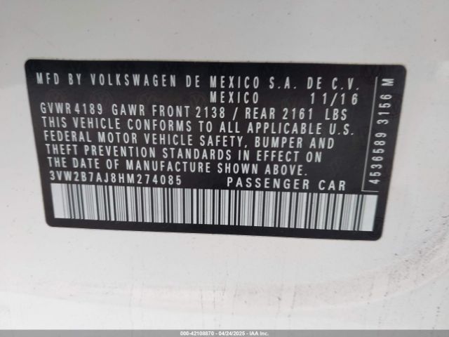 3VW2B7AJ8HM274085 Volkswagen Jetta 1.4t S