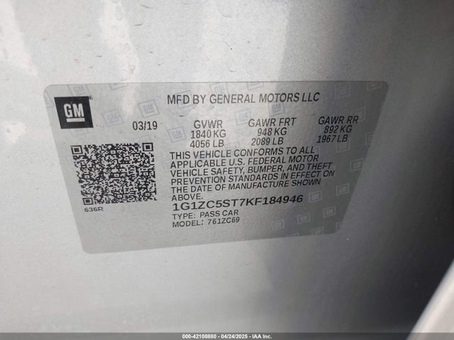 1G1ZC5ST7KF184946 Chevrolet Malibu 1fl