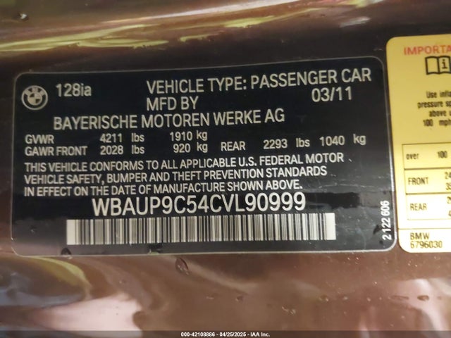 Продажа на аукционе авто 2012 Bmw 128i, vin: WBAUP9C54CVL90999, номер лота: 42108886
