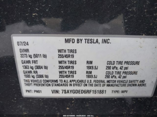 7SAYGDED6RF151881 Tesla Model Y Long Range Dual Motor All-wheel Drive/rwd