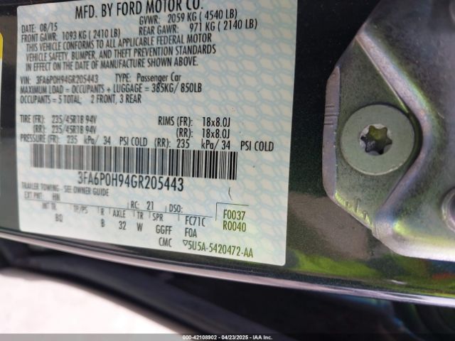 3FA6P0H94GR205443 Ford FUSION SE