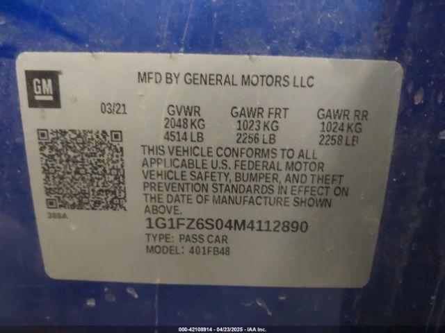 1G1FZ6S04M4112890 Chevrolet Bolt Ev Fwd Premier