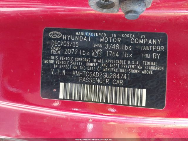 KMHTC6AD2GU284741 Hyundai Veloster