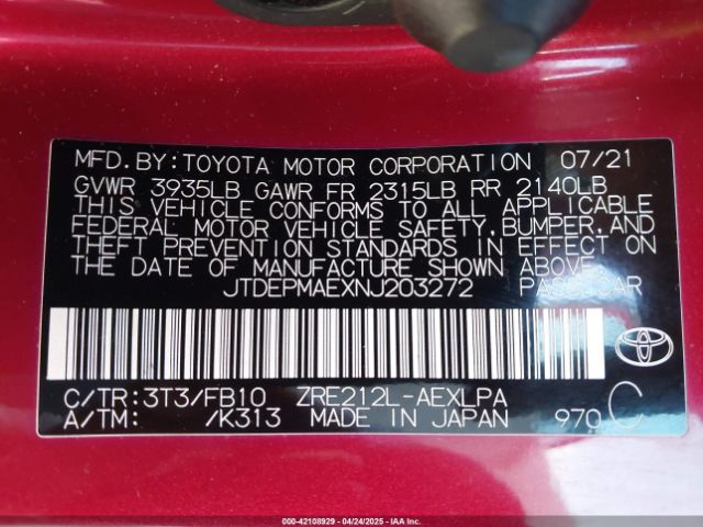 JTDEPMAEXNJ203272 Toyota COROLLA LE