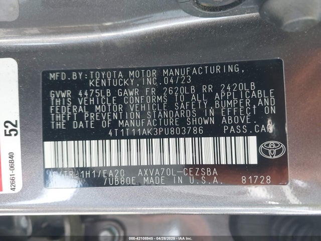 4T1T11AK3PU803786 Toyota CAMRY SE
