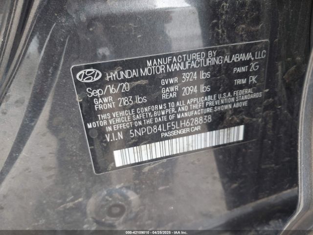 5NPD84LF5LH628838 Hyundai ELANTRA SEL