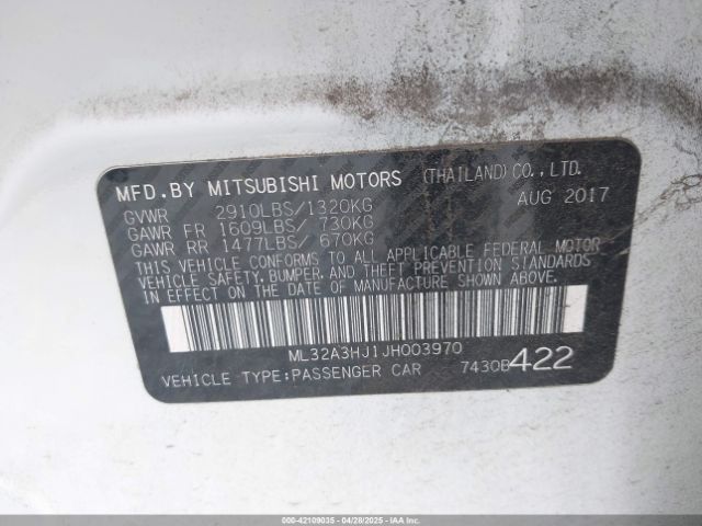 ML32A3HJ1JH003970 Mitsubishi MIRAGE ES