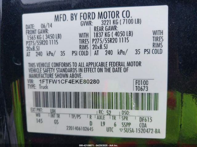 1FTFW1CF4EKE80280 Ford F-150 Xlt