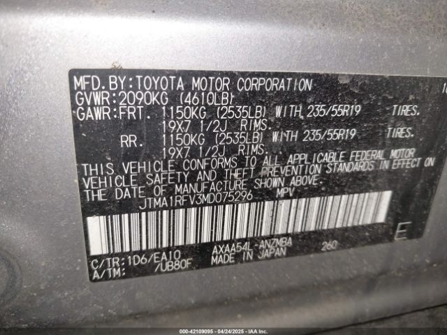 JTMA1RFV3MD075296 Toyota Rav4 Xle Premium