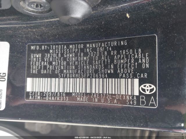 5YFBURHE5FP206964 Toyota Corolla Le Plus