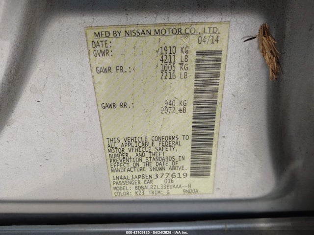 1N4AL3AP8EN377619 Nissan Altima 2.5 S