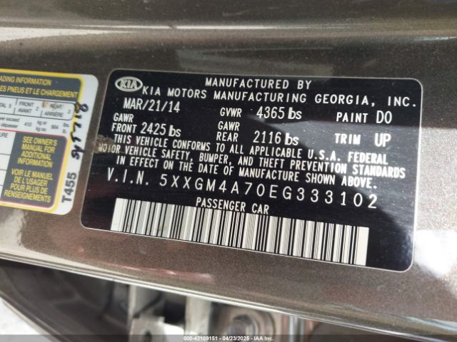 5XXGM4A70EG333102 KIA Optima Lx