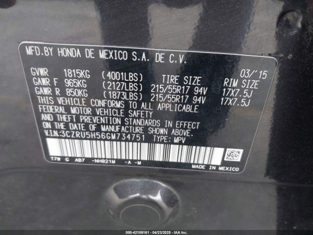 3CZRU5H56GM734751 Honda HR-V EX