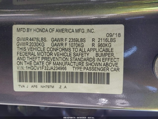 1HGCV1F32JA234966 Honda Accord Sport