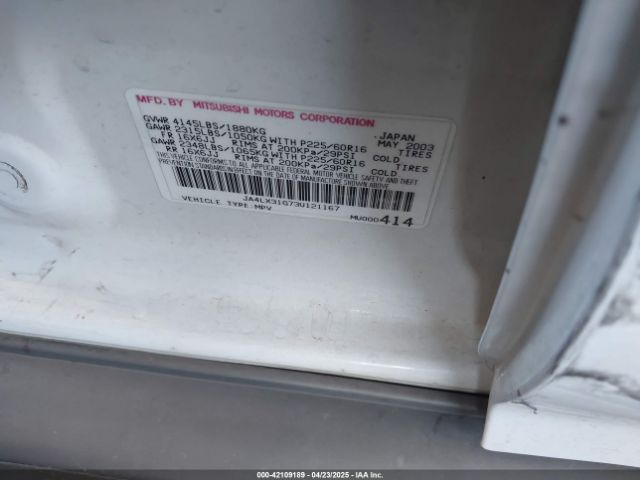 2003 MITSUBISHI OUTLANDER JA4LX31G73U121167 Photo 8