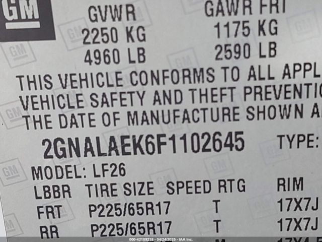 2GNALAEK6F1102645 Chevrolet EQUINOX LS