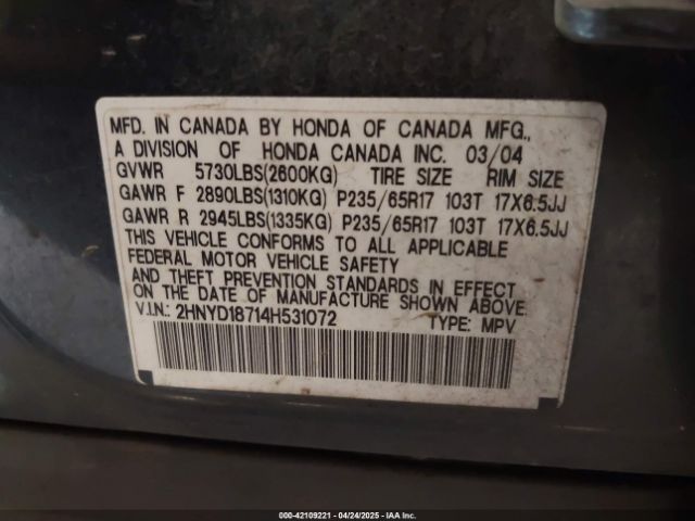 2004 ACURA MDX 2HNYD18714H531072 Photo 8