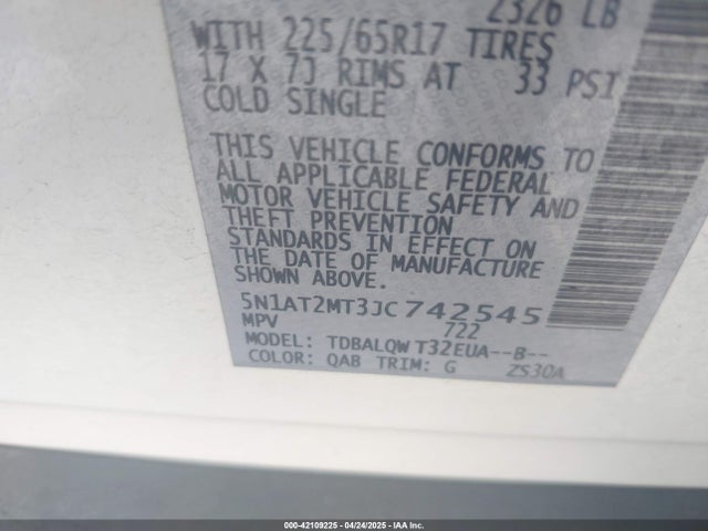 5N1AT2MT3JC742545 Nissan ROGUE SV
