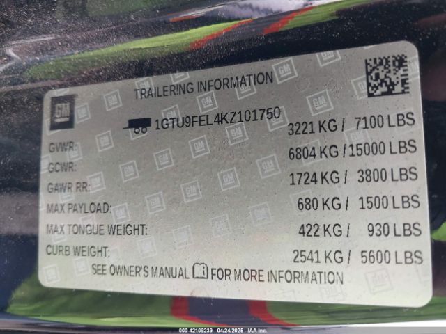 1GTU9FEL4KZ101750 GMC l87 - di dfm, alum, gen 5