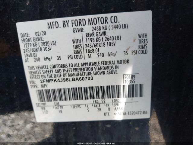 2020 FORD EDGE 2FMPK4J98LBA60703 Photo 8