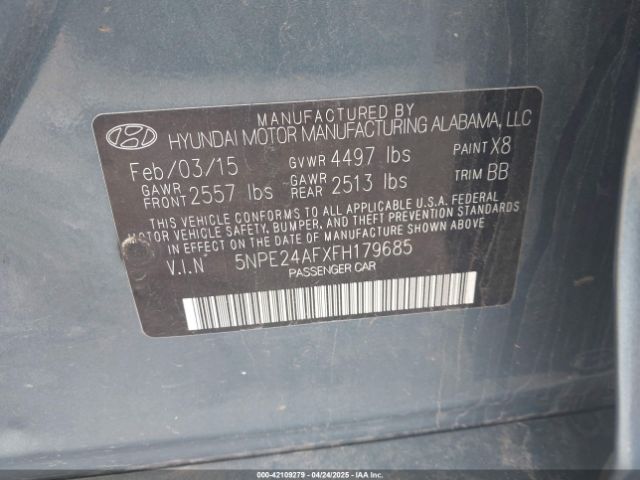 5NPE24AFXFH179685 Hyundai SONATA SE