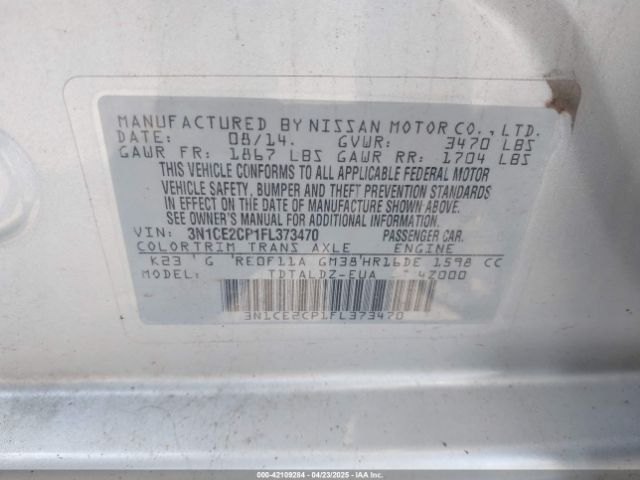 3N1CE2CP1FL373470 Nissan VERSA NOTE