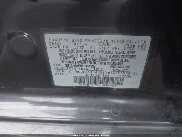 Nissan Versa 1.6 S+ 2015 3N1CN7AP5FL834329 Image 9