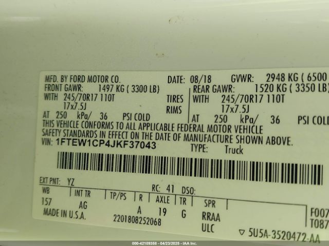 1FTEW1CP4JKF37043 Ford F-150 Xl