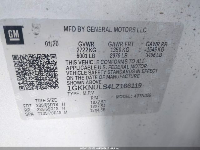 1GKKNULS4LZ166119 GMC Acadia Awd Slt