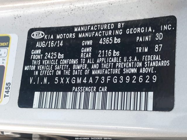 5XXGM4A73FG392629 KIA Optima Lx