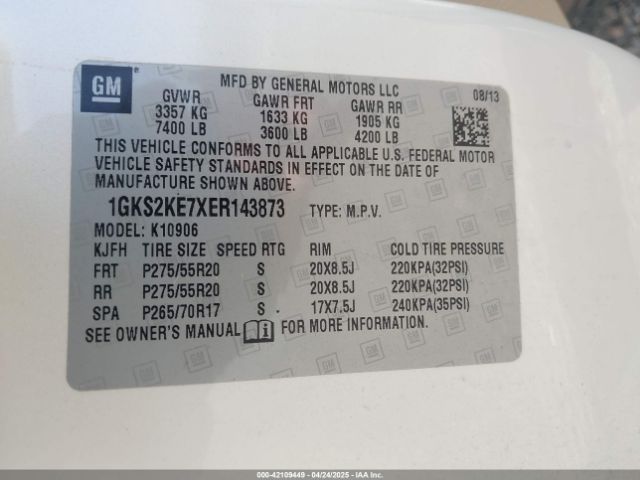 1GKS2KE7XER143873 GMC Yukon Xl 1500 Slt