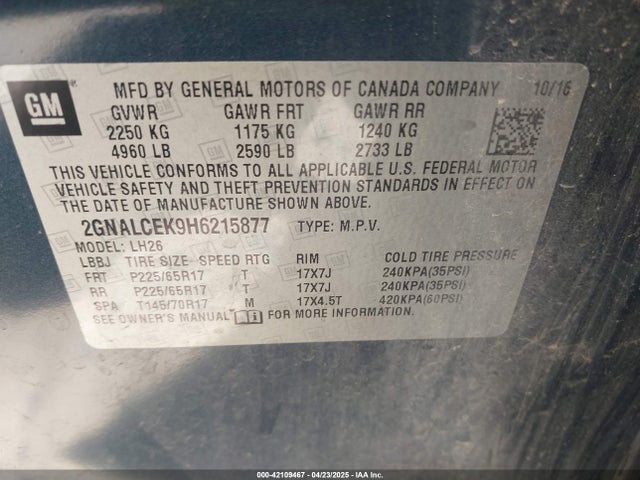 2GNALCEK9H6215877 Chevrolet EQUINOX LT