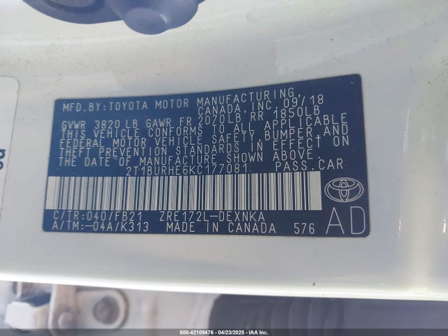 2T1BURHE6KC177081 Toyota 2zr-fe