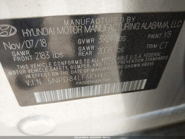 5NPD84LF6KH430963 Hyundai Elantra Value Edition