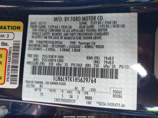 1LN6L9TK1H5629764 Lincoln Continental Select