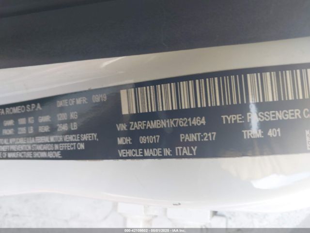 ZARFAMBN1K7621464 Alfa Romeo Giulia Ti Sport Rwd