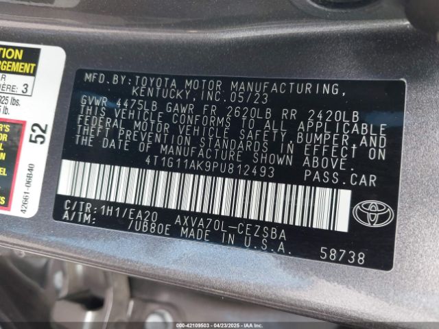 4T1G11AK9PU812493 Toyota CAMRY SE