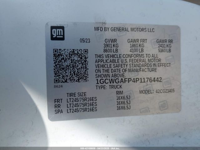 1GCWGAFP4P1176442 Chevrolet Express Cargo Rwd 2500 Regular Wheelbase Wt