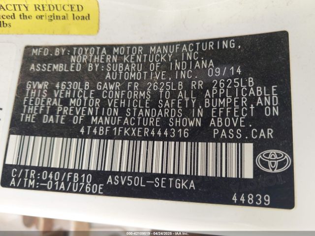 4T4BF1FKXER444316 Toyota CAMRY XLE