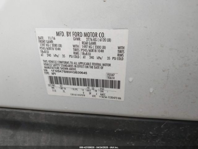 1FM5K7B80HGB30645 Ford Explorer