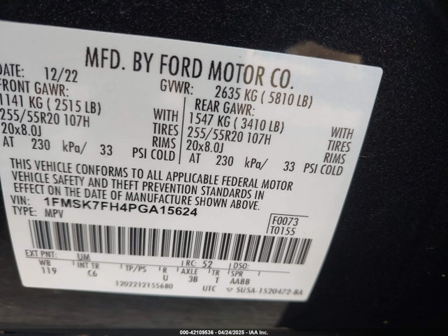 1FMSK7FH4PGA15624 Ford Explorer Limited