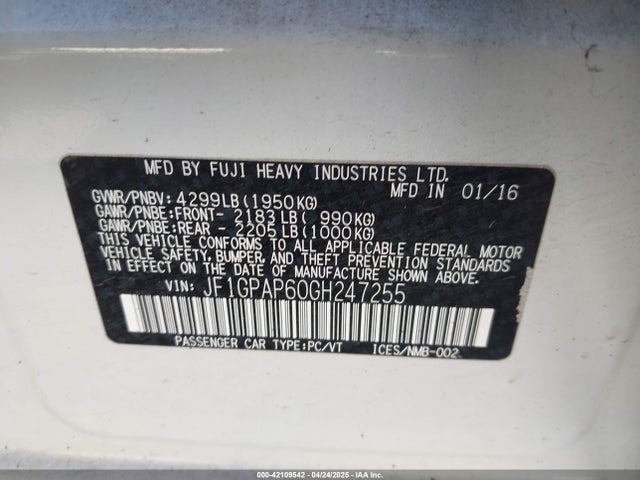 JF1GPAP60GH247255 Subaru Impreza 2.0i Sport Premium
