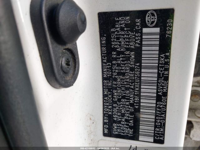 4T1BF1FKXEU756274 Toyota 2ar-fe