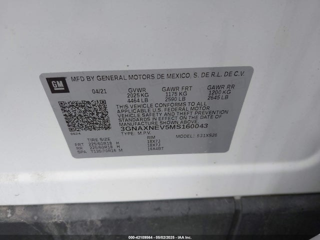 3GNAXNEV5MS160043 Chevrolet lyx