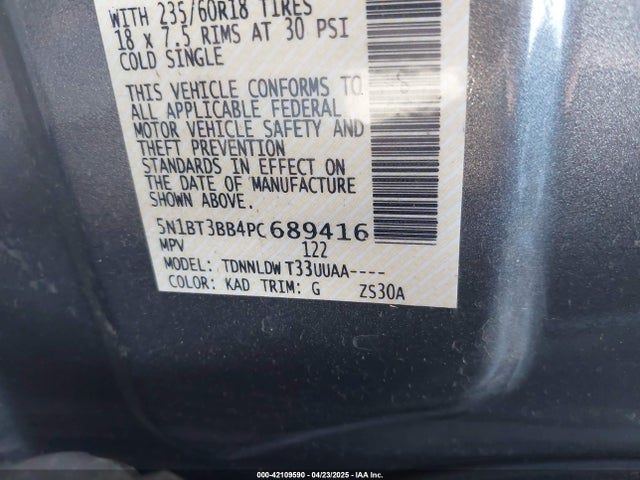 5N1BT3BB4PC689416 Nissan Rogue Sv Intelligent Awd