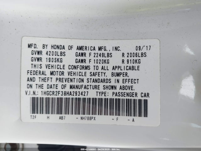 1HGCR2F38HA293427 Honda ACCORD LX