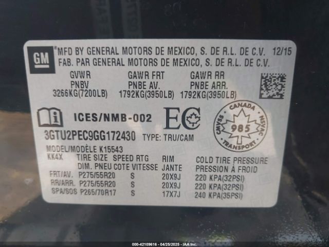 3GTU2PEC9GG172430 GMC Sierra 1500 Denali