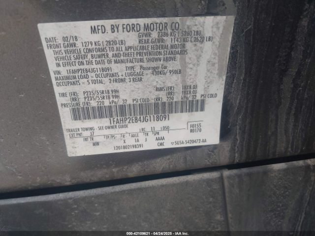 1FAHP2E84JG118091 Ford TAURUS SEL