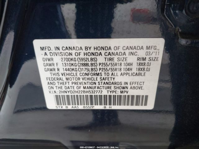 2011 ACURA MDX 2HNYD2H22BH532772 Photo 8